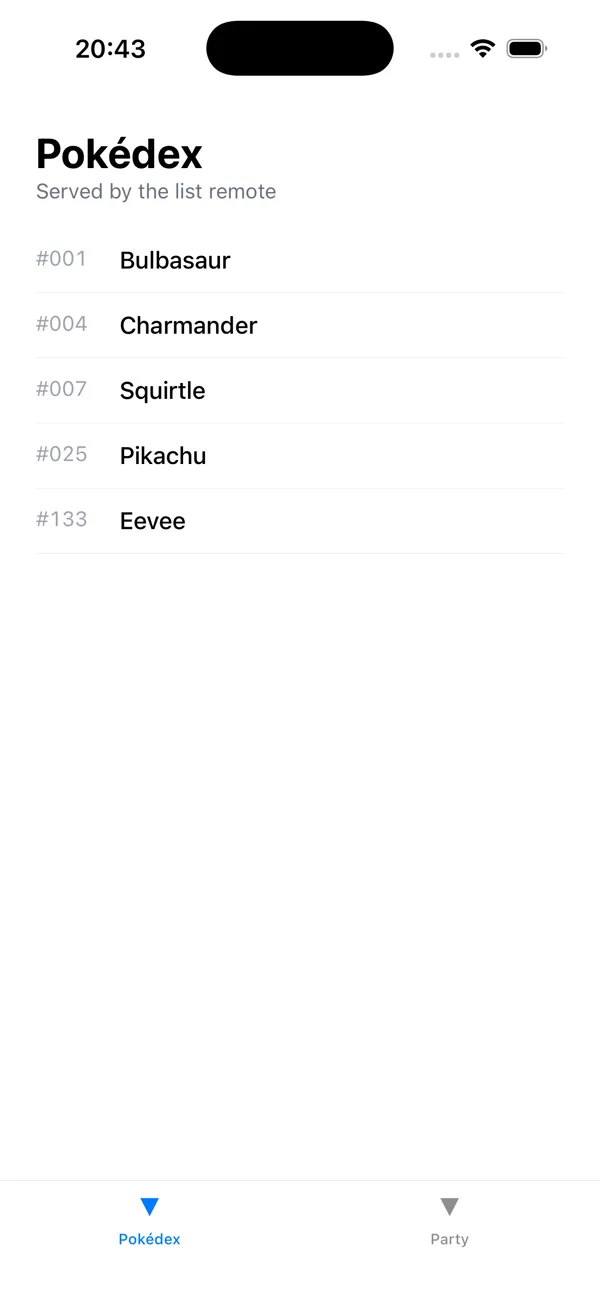 Tapping a tab in the demo app and the screen changing, shown as a looping animation