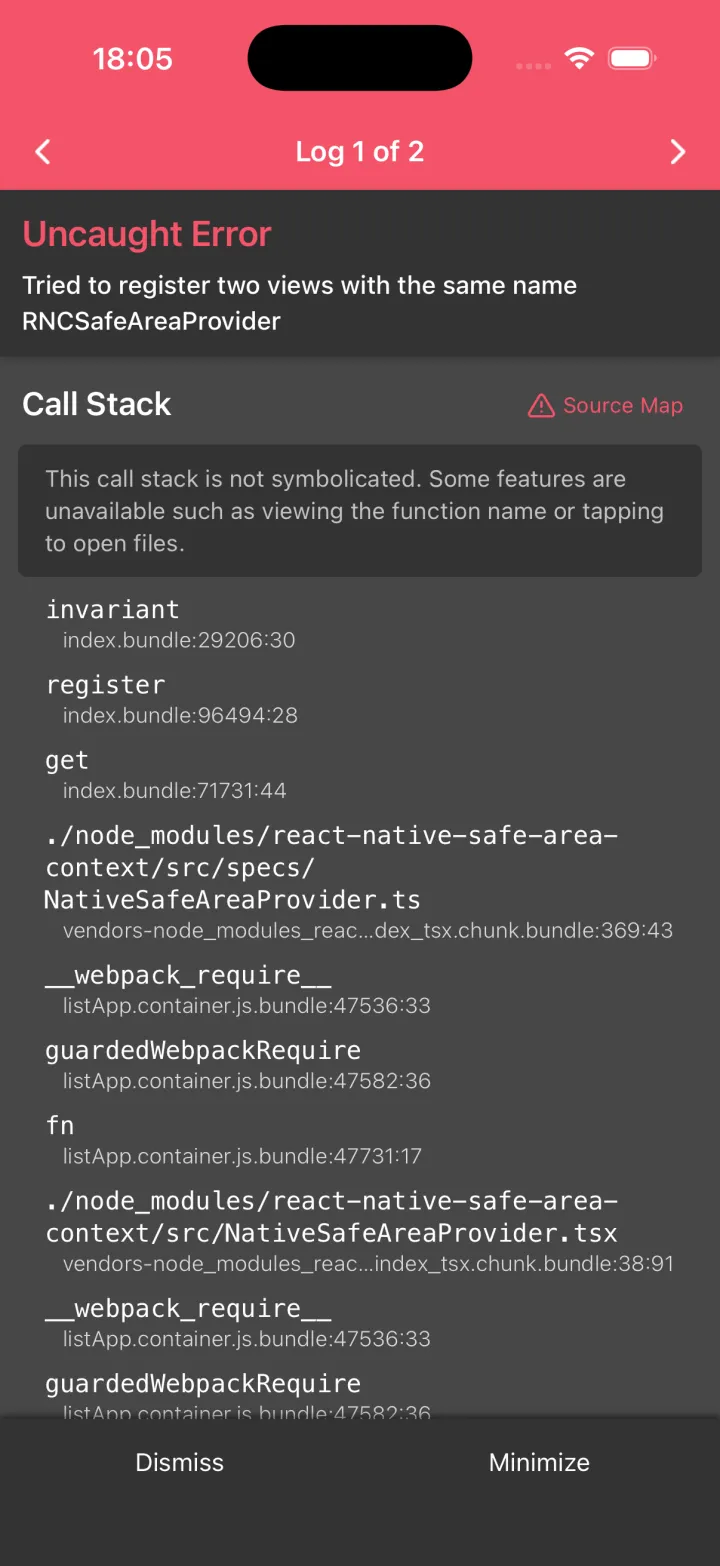 The app red-boxing on launch with the error: Tried to register two views with the same name RNCSafeAreaProvider